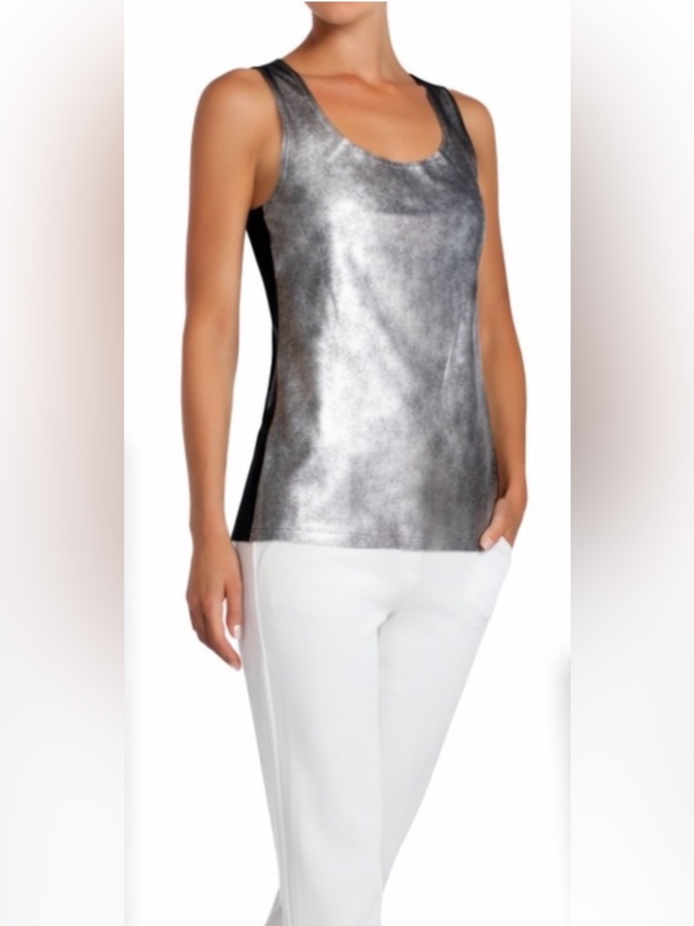 BCBGMaxAzria Metallic Silver Sleeveless Blouse Tank Top S